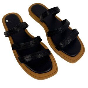 Frye Women's Faye Strappy Slide Black Leather Open Square Toe Sandal Size 8.5 M